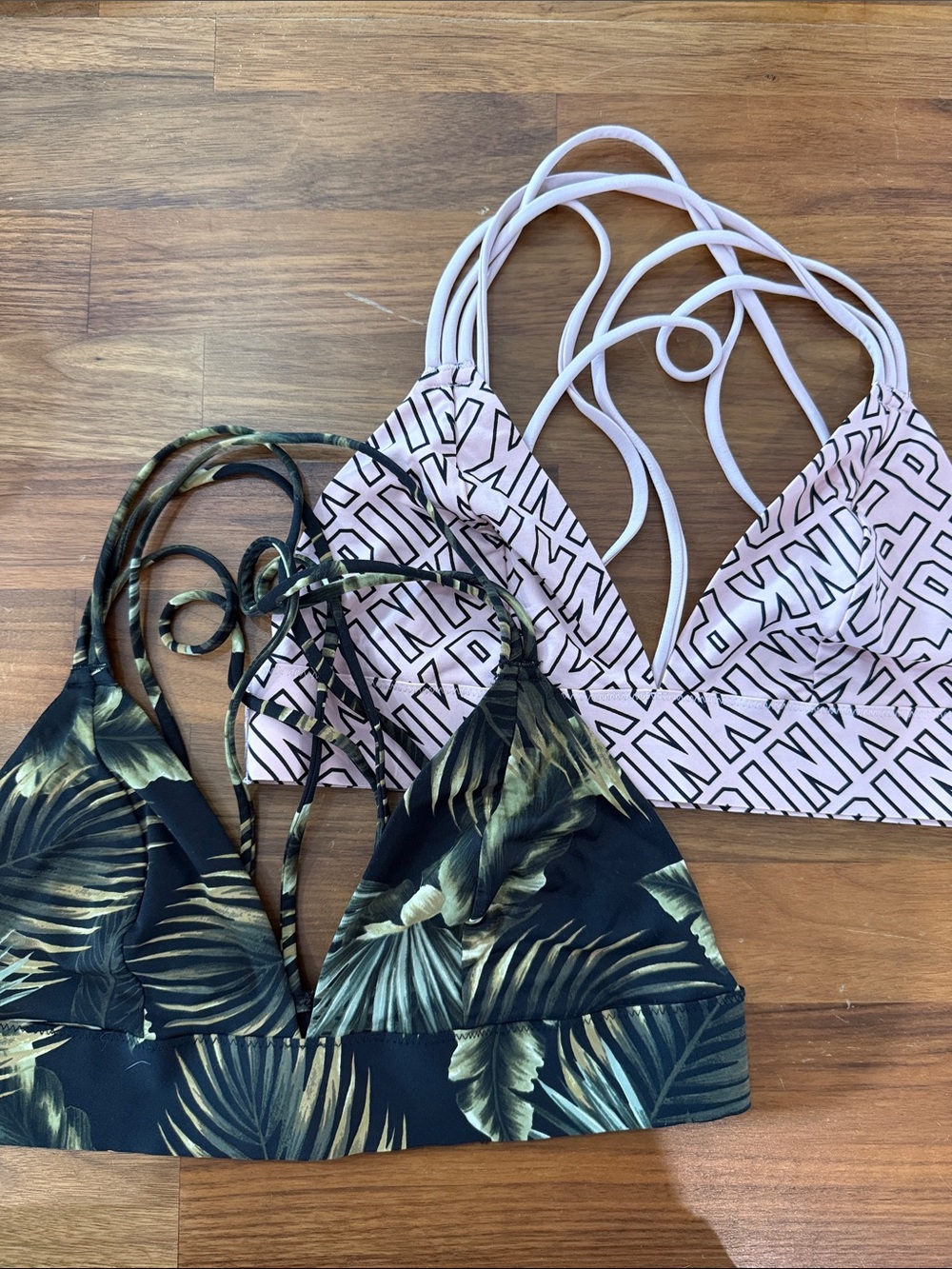 PINK Victoria's Secret Pink Logo & Black Tropical Triangle Bralette Duo